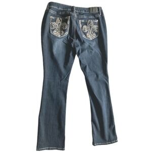 Soundgirl Jeans Juniors Plus 16 Blue Mid Rise Straight Embroidered Stretch NWT